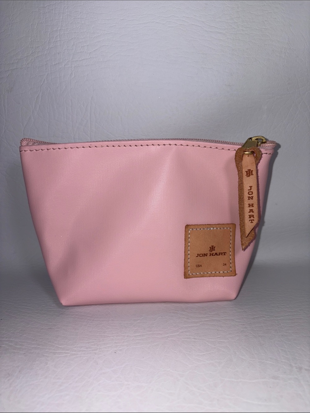 Jon Hart Soft Pink CHICO Cosmetic and Travel Pouch with T Monogram on Back Side